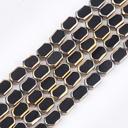 電気メッキガラスビーズセット  エッジメッキ  長方形  ブラック  9~9.5x6~6.5x3.5mm  穴：1mm  約28個/連  10.6インチ