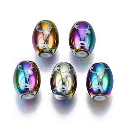 Perles en verre electroplate, baril avec un autre modèle, colorées, 11x8mm, Trou: 1.2mm, environ 200 pcs / sachet 