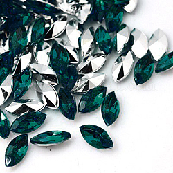 Imitation Taiwan Acrylic Rhinestone Cabochons, Pointed Back & Faceted, Horse Eye, Teal, 10x5x3mm, about 5000pcs/bag