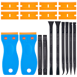 BENECREAT 2Pcs Plastic Scrapers, with 50Pcs Plastic Replacement Blades and 8Pcs 4 Style Plastic Mobilephone Repair Tool, Mixed Color, 39.5~147x8.5~40x1.3~8mm