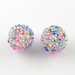 Perles de strass en résine de couleur AB, avec des perles rondes acryliques à l'intérieur, pour les bijoux de bubblegum, colorées, 22x20mm, Trou: 2~2.5mm