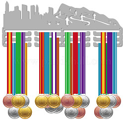Scaffale da parete espositore porta medaglie in ferro alla moda, 3 righe, con viti, corsa e sagoma della città, gli sport, 150x400mm, Foro: 5 mm