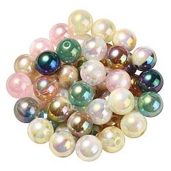 Placage uv perles acryliques irisées arc-en-ciel, ronde, couleur mixte, 13.5x13mm, Trou: 3mm