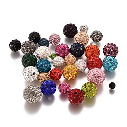 Pave bolas de discoteca, Abalorios de Diamante de imitación de arcilla polímero, Grado A, redondo, color mezclado, 4.3~11.5x4.3~11.5mm, agujero: 1~1.6 mm