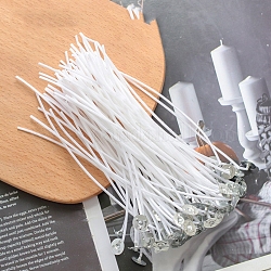 Mèches en coton pré-ciré, avec pattes de soutien en métal, pour la fabrication de bougies de bricolage, blanc, 15~15.5x0.15 cm, environ 100 pcs / sachet 