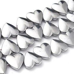 Non magnetici perle ematite sintetico fili, placcatura galvanica (ritenzione del colore per 1 anno), cuore, platino placcato, 10x10x3mm, Foro: 1 mm, circa 46pcs/filo, 16.14 pollice (41 cm)