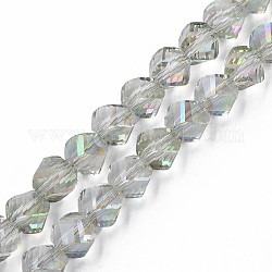 Electroplate transparentes abalorios de vidrio hebras, facetados, pepitas, verde claro, 8x7mm, agujero: 1.4 mm, aproximamente 72 pcs / cadena, 20.08 pulgada (51 cm)