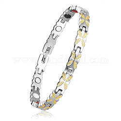 Pulseras de banda de reloj de cadena de pantera de acero inoxidable shegrace, con broches banda reloj, acero color oro y acero, 8-1/4 pulgada (21 cm)