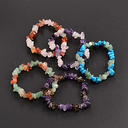 Chips Natural & Synthetic Mixed Stone Beaded Stretch Bracelets, Mixed Color, 50mm