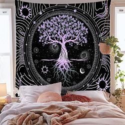 Trippy Wandteppich aus Polyester mit Lebensbaummuster, Sonne-Mond-Hippie-Wandteppich für Schlafzimmer-Wohnzimmer-Dekoration, Rechteck, Flieder, 2000x1500 mm