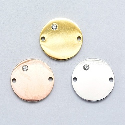 316 connecteurs de liens en zircone cubique micro-pavé en acier inoxydable chirurgical, plat rond, clair, couleur mixte, 15x2mm, Trou: 1mm
