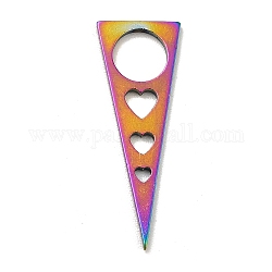 Placcatura ionica (ip) 201 ciondoli in acciaio inossidabile, triangolo con cuore, colore arcobaleno, 22x8x1mm, Foro: 5 mm