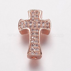 Perles de cubes zircone en laiton , croix, clair, or rose, 14x9x3.5mm, Trou: 1mm