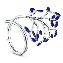 Регулируемое кольцо на палец из стерлингового серебра shegrace, 925 шт., с эмалью, листья, Размер 8, синие, 18 мм