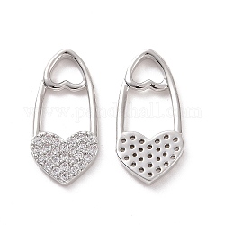 Messing micro pave klare zirkonia anhänger, mit Sprungring, Heart Lock Charme, Platin Farbe, 20x9.5x2 mm, Bohrung: 3.5 mm