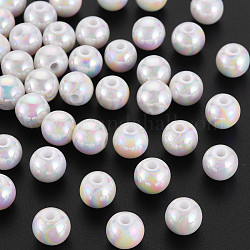 Perles acryliques opaques, de couleur plaquée ab , ronde, blanc, 8x7mm, Trou: 2mm, environ 1745 pcs/500 g