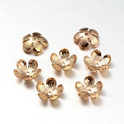 Rack Plating 5-Petal Brass Bead Caps, Golden, 12~16.5x3~7mm, Hole: 0.5mm
