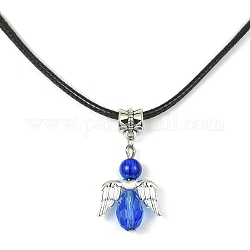 Alliage en forme d'ange avec colliers à pendentif en verre, avec des cordes en cuir imitation, bleu royal, 17.32 pouce (44 cm)