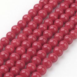Chapelets de perles rondes en jade de Mashan naturelle, teinte, rouge foncé, 6mm, Trou: 1mm, Environ 69 pcs/chapelet, 15.7 pouce