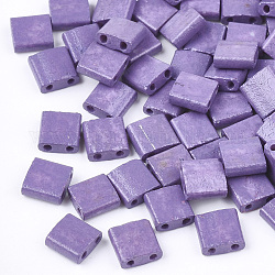2穴ベーキングペイントガラスシードビーズ  長方形  紫色のメディア  5x4.5~5.5x2~2.5mm  穴：0.5~0.8mm