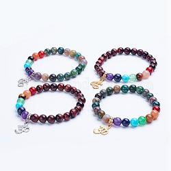 Natürliche gemischte Stein Perlen Stretch-Armbänder, Charme Armbänder, mit Legierung-Zubehör, om-symbol, 1-5/8 Zoll (40.5 mm)