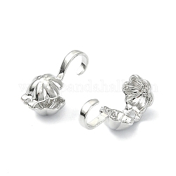 Brass Bead Tips, Calotte Ends, Clamshell Knot Cover, Flower, Real Platinum Plated, 15x5mm, Hole: 1mm, Inner Diameter: 3.5x4mm