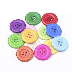 4-Hole Acrylic Buttons, Flat Round, Mixed Color, 34x3mm, Hole: 3mm