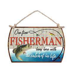 NBEADS Fisherman Decor Sign, Fishing Wood Plaque Sign One Fine Fisherman Lives Here With The Catch Of His Life Wall Hanging Decor Funny Fishing Sign for Lake House Cabin Man Cave Decor, 24×15cm