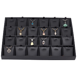 Rechteckige Präsentationsboxen aus Kunstleder mit 24 Steckplatz, Schmuck-Aufbewahrungsbox für Halsketten mit Anhänger, Schwarz, 35.2x24.2x3 cm