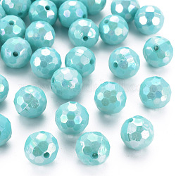 Opake Legierung Perlen, facettiert, gefärbt, AB Farbe, Runde, Medium türkis, 12x11.5 mm, Bohrung: 1.8 mm, ca. 560 Stk. / 500 g
