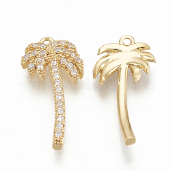 Brass Micro Pave Cubic Zirconia Pendants, Coconut Tree, Nickel Free, Real 18K Gold Plated, 18.5x9x2mm, Hole: 1mm