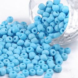 Glass Seed Beads, Opaque Colours Seed, Round, Light Sky Blue, Size: about 4mm in diameter, hole:1.5mm, about 1000pcs/100g
