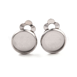316 Stainless Steel Clip-on Earring Findings, Earring Settings, Flat Round, Stainless Steel Color, Tray: 10mm, 16x12x8mm, Hole: 3mm
