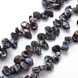 Naturales keshi abalorios de perlas hebras, perla cultivada de agua dulce, teñido, pepitas, negro, 6~23x7~15x2~10mm, agujero: 0.5 mm, aproximamente 50~60 pcs / cadena, 15.35 pulgada (39 cm)