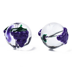 Abalorios de vidrio transparentes, con motivo de uva esmaltado, redondo, añil, 14x12x11mm, agujero: 1.6 mm