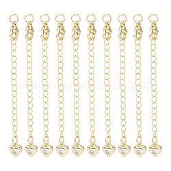 UNICRAFTALE 10Pcs 77mm Brass Curb Extension Chain Sets End Chain with Lobster Claw Clasps and Heart Clear Cubic Zirconia Charm Chain Extender for Necklace Bracelet Jewelry Making