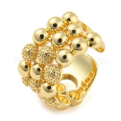 Brass Round Beaded Open Cuff Ring, Long-Lasting Plated, Cadmium Free & Lead Free, Real 18K Gold Plated, US Size 7 3/4(17.9mm)