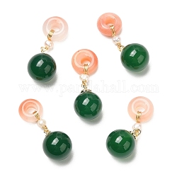 Pendenti rotondi in agata verde naturale, ciondoli a ciambella con perle e perle di ottone, vero placcato oro 14k, 32.5mm, Foro: 4 mm