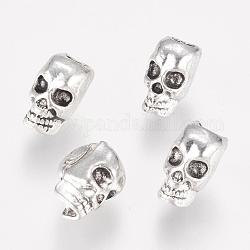 Alloy European Beads, Large Hole Beads, Skull, Antique Silver, 12x9x7.5mm, Hole: 4mm