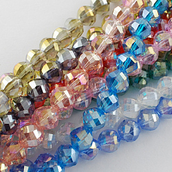 Electroplate Glass Beads Strands, AB Color Plated, Faceted, Round, Mixed Color, 10x9~10mm, Hole: 1mm