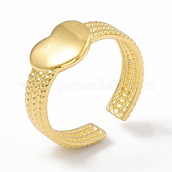 Chapado en iones (ip) 304 anillo de puño abierto de corazón de acero inoxidable para mujer, real 18k chapado en oro, diámetro interior: 17 mm