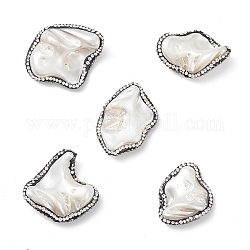 Electroplated Natural Freshwater Shell Nuggets Beads, with Polymer Clay Rhinestone, Seashell Color, 21~31x23~34.5x7.5~11mm, Hole: 0.6~0.7mm