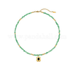 Collane di perle di avventurina verde naturale, collane rettangolari con ciondolo a conchiglia in acciaio inossidabile da donna, 15.75 pollice (40 cm)