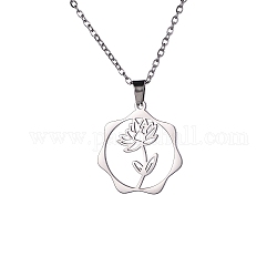 Stainless Steel Pendant Necklaces, July Lotus, 16.14~19.69 inch(41~50cm)