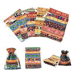 Panno stile borse sacchetti di imballaggio coulisse etnici, rettangolo, colore misto, 14x10cm