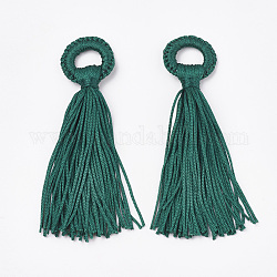 Décorations de gros pendentif pompon en polyester, vert foncé, 98~110x24~26x10~15mm, Trou: 14mm