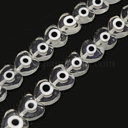 Hechos a mano de mal de ojo lampwork perlas hebras, corazón, Claro, 6~7x8x3mm, agujero: 1 mm, aproximamente 47~49 pcs / cadena, 13.19~13.98 pulgada (33.5~35.5 cm)