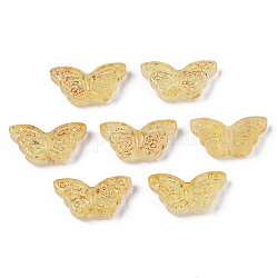 Transparente sprühlackierte Glasperlen, mit goldener Folie, Schmetterling, leichtes Khaki, 8x15x4 mm, Bohrung: 1 mm