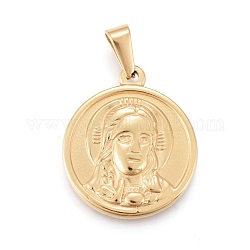 Easter 304 Stainless Steel Pendants, Flat Round with Jesus, Golden, 25x21.5x3.5mm, Hole: 3x7mm