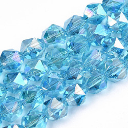 Electroplate transparentes abalorios de vidrio hebras, color de ab chapado, facetados, redondo, luz azul cielo, 6x5.5x5.5mm, agujero: 1 mm, aproximamente 100 pcs / cadena, 22.44 pulgada (57 cm)